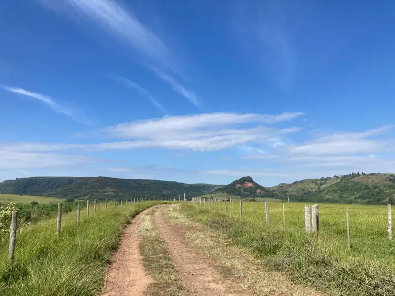Estrada interna entre cercas no loteamento São Domingos